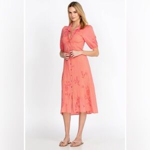 Johnny Was Orla Puff Sleeve Embroidered Shirt Dress Large Oversized fit